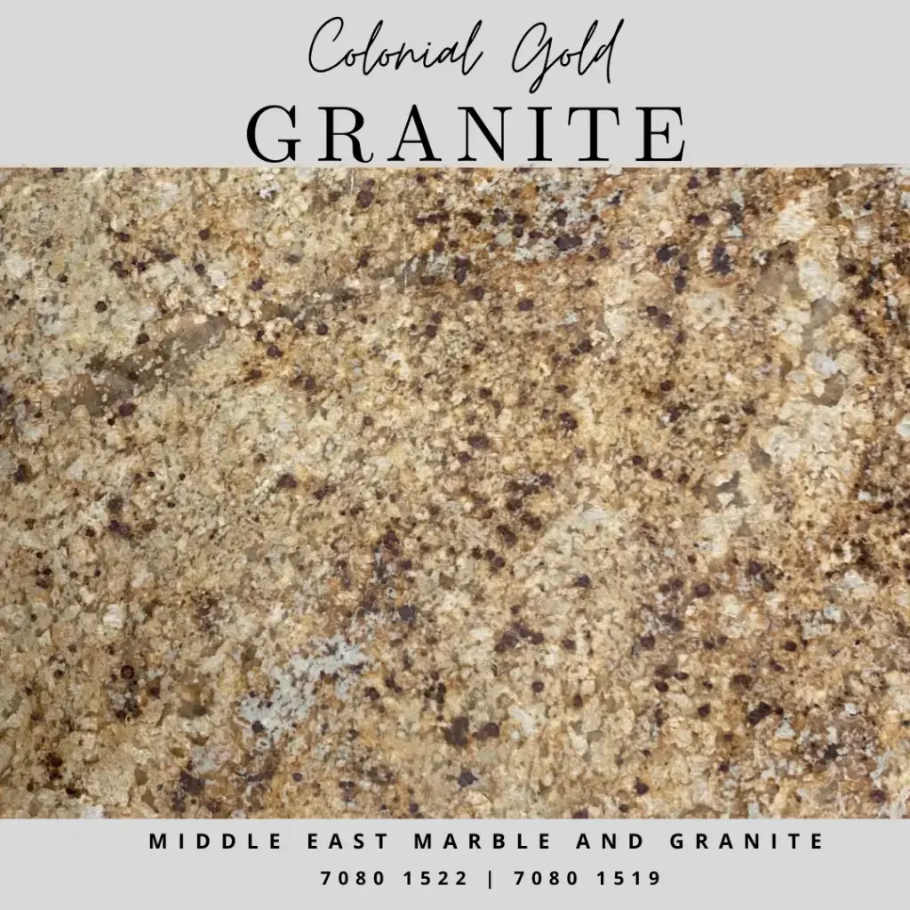 بلاطة من الجرانيت باللون الذهبي الاستعماري مقاس 2 سم مصقولة